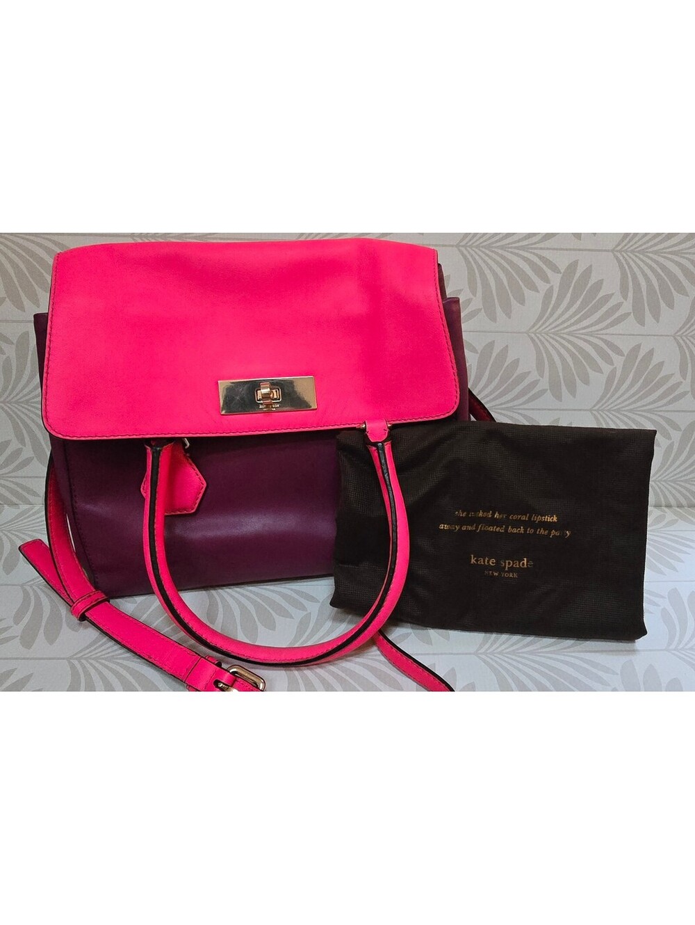 Kate Spade Hot Pink & Plum Leather Satchel Shoulder Bag